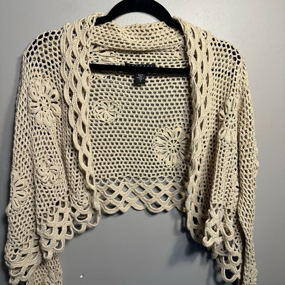 Vintage 90s Y2K Laundry Shelli Segal Sweater  Womens  Crochet Size S Boho Hippie - Picture 2 of 12